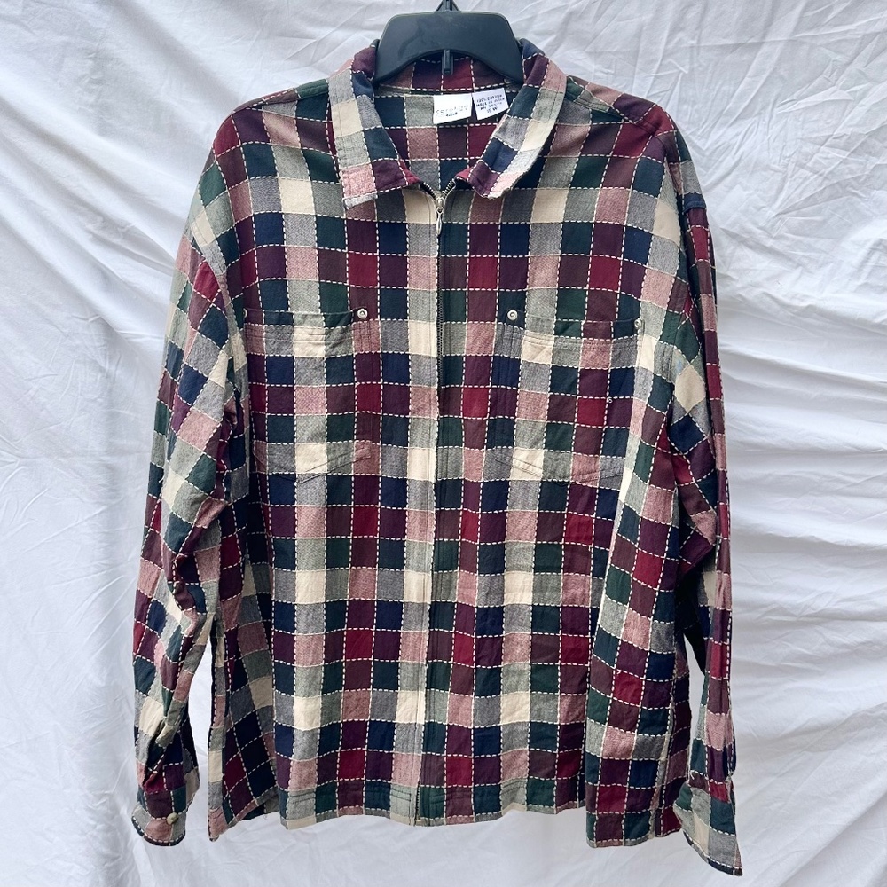 Oversized Work Wear Inspired Lightweight Plaid Jacket w Pockets 100% Cotton